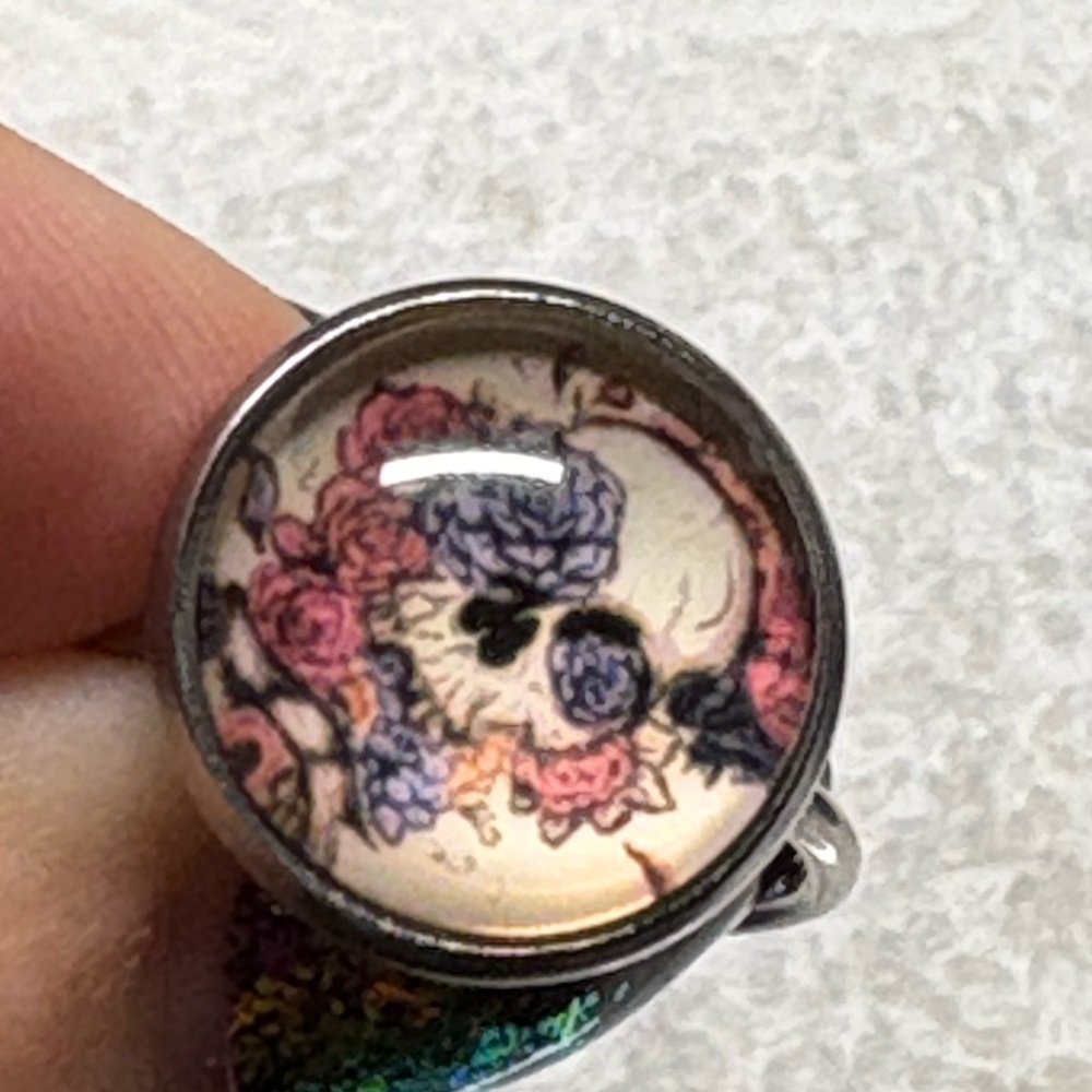 Floral Skull Design Ring